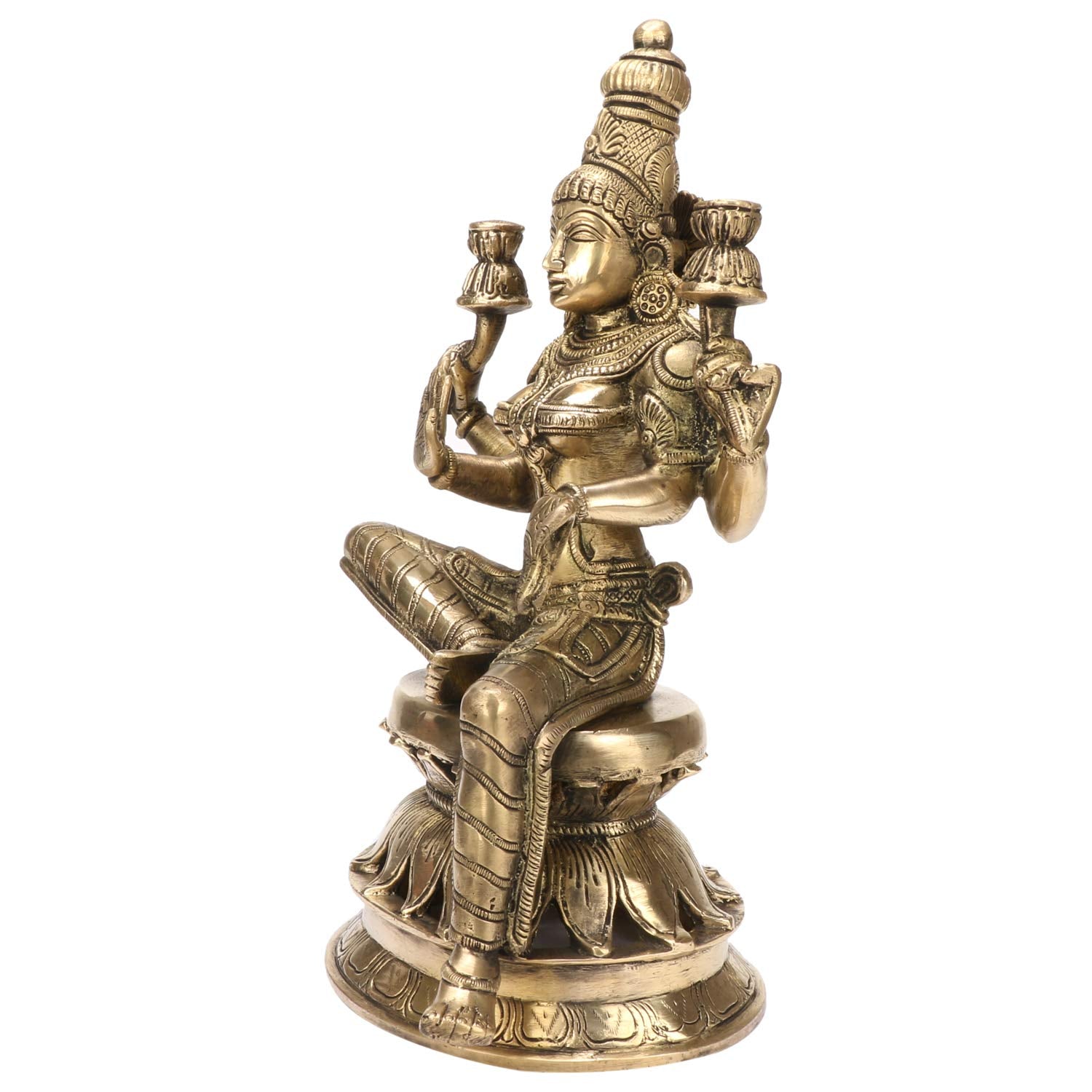 Kartique Brass Idol Murti Of Laxmi On Lotus Pedestal | Laxhmi Padmavati Staue | Home Mandir Decor | Height 12 Inches (Gold)